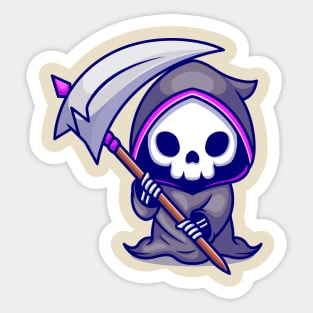 Cute Grim Reaper Holding Scythe Cartoon Sticker